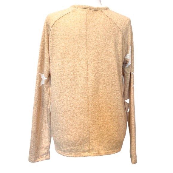 SWEET ROMEO Star Knit Slouch Dolman Sweater in Heather Oatmeal / White - Small - Picture 2 of 3